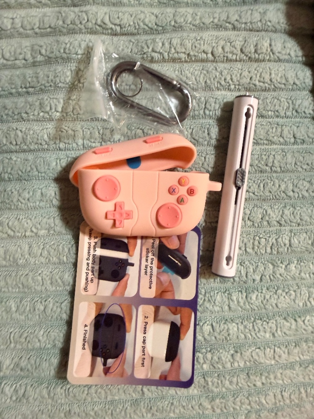 DamonLight Pink Game Controller AirPods Case Cover w/ Cleaning Tool & Carabiner